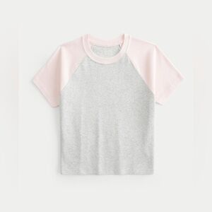 Hollister Women's Crew Baby Tee Light Heather Gray Raglan Size XL
